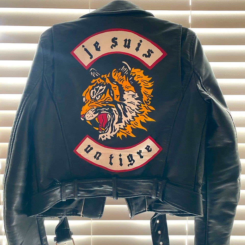 Hand Painted Vegan Leather Moto Jacket